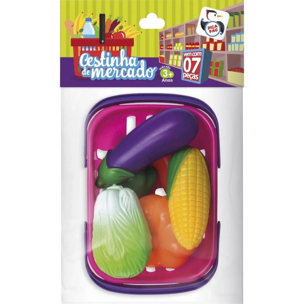 BRINCANDO DE CASINHA HORTIFRUTI CESTINHA 7PCS PICA PAU (UNIDADE) - imagem 4