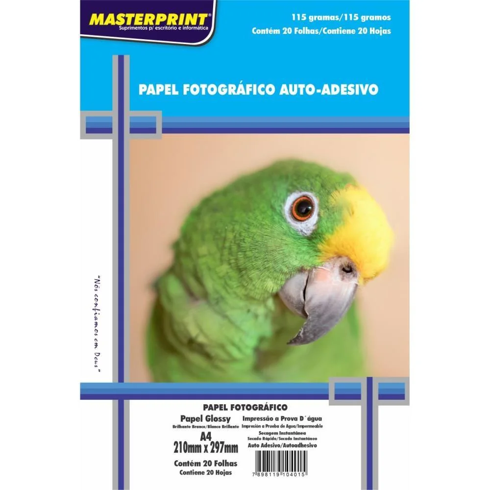 PAPEL FOTOGRAFICO INKJET A4 GLOSSY ADESIVO 115G. MASTERPRINT (PCT.C/20) - imagem 2