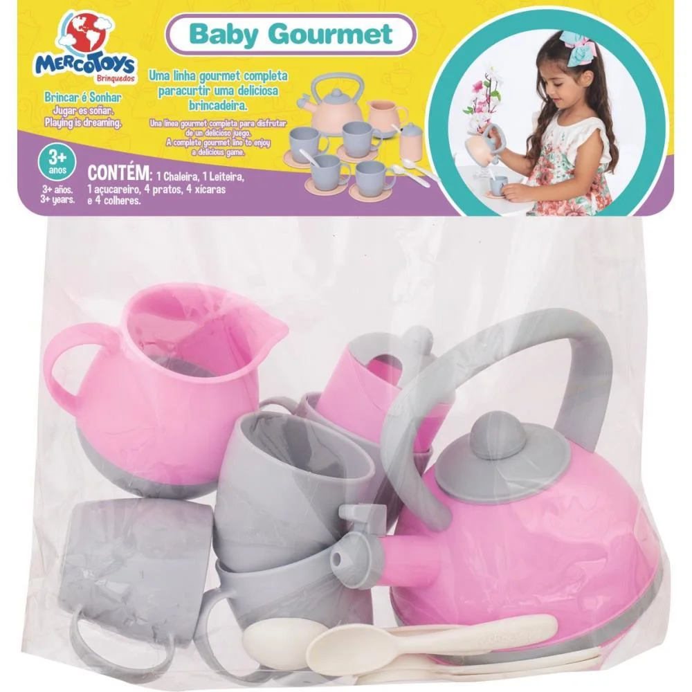 BRINCANDO DE CASINHA JOGO DE CHA BABY GOURMET ROSA MERCO TOYS (UNIDADE) - imagem 7