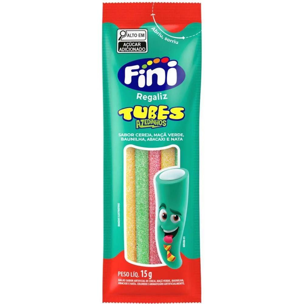 DOCE TUBES TRES CORES AZEDINHO 15G. FINI (DP.C/12) - imagem 2