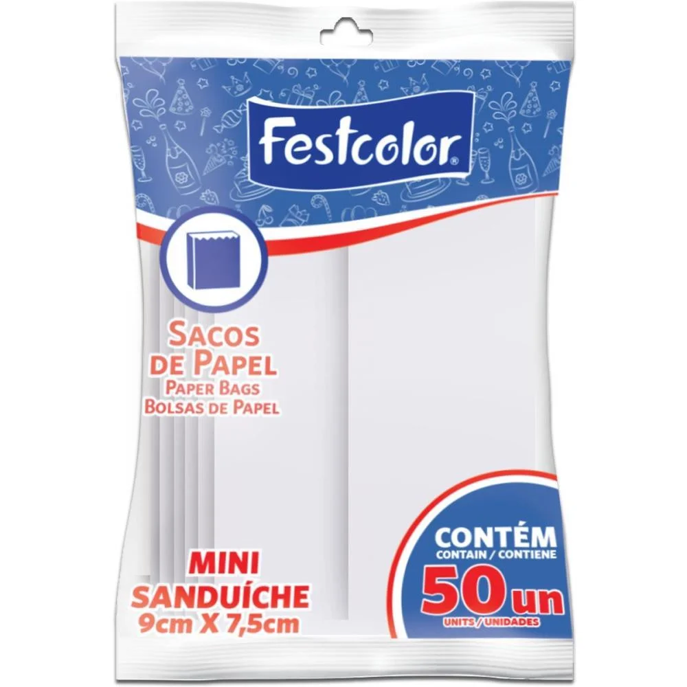 EMBALAGEM PARA ALIMENTOS SAQUINHO PAPEL MINI SANDUICHE FESTCOLOR (CX.C/500) - imagem 4