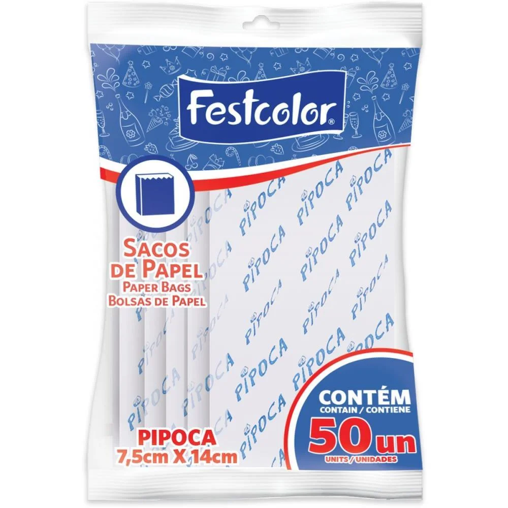 EMBALAGEM PARA ALIMENTOS SAQUINHO PAPEL PIPOCA FESTCOLOR (CX.C/500) - imagem 4