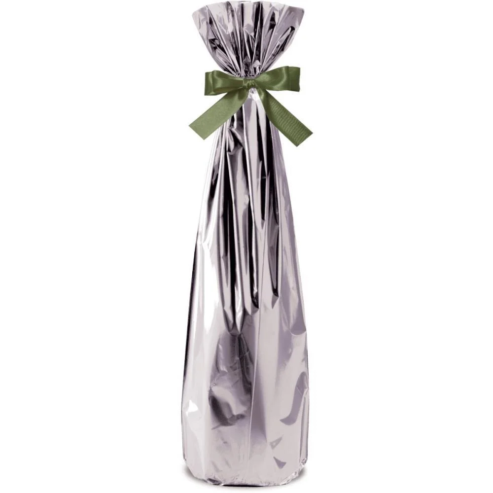 EMBALAGEM PARA GARRAFA SACO METALIZADO PRATA 15X44CM CROMUS (PCT.C/50) - imagem 2