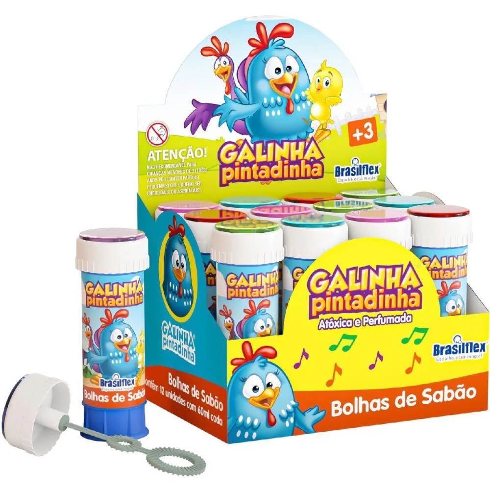 BOLHA DE SABAO GALINHA PINTADINHA 60ML C/JOGO BRASILFLEX (CX.C/12) - imagem 2