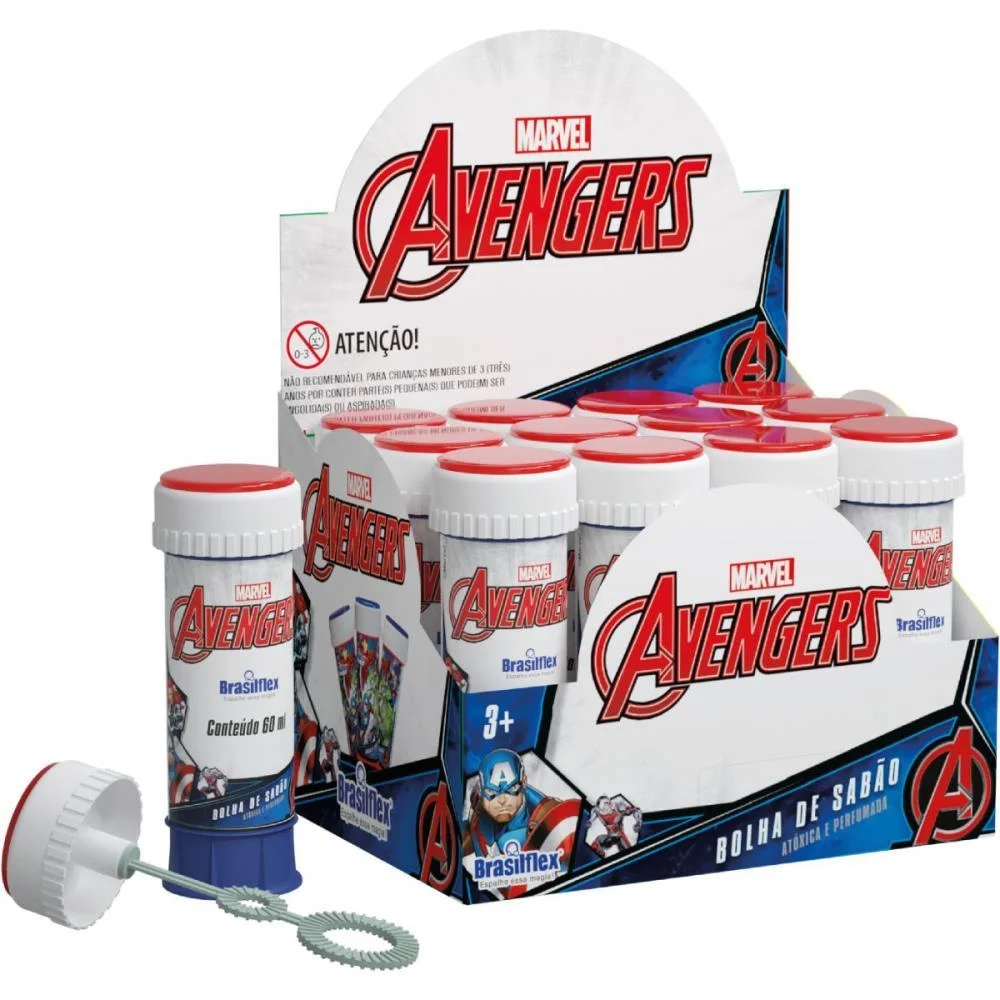 BOLHA DE SABAO AVENGERS 60ML C/JOGO BRASILFLEX (CX.C/12) - imagem 2