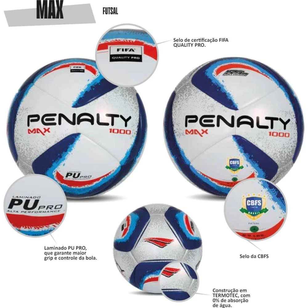 BOLA DE FUTSAL MAX 1000 XXIV BC-AZ-VM PENALTY (UNIDADE) - imagem 4