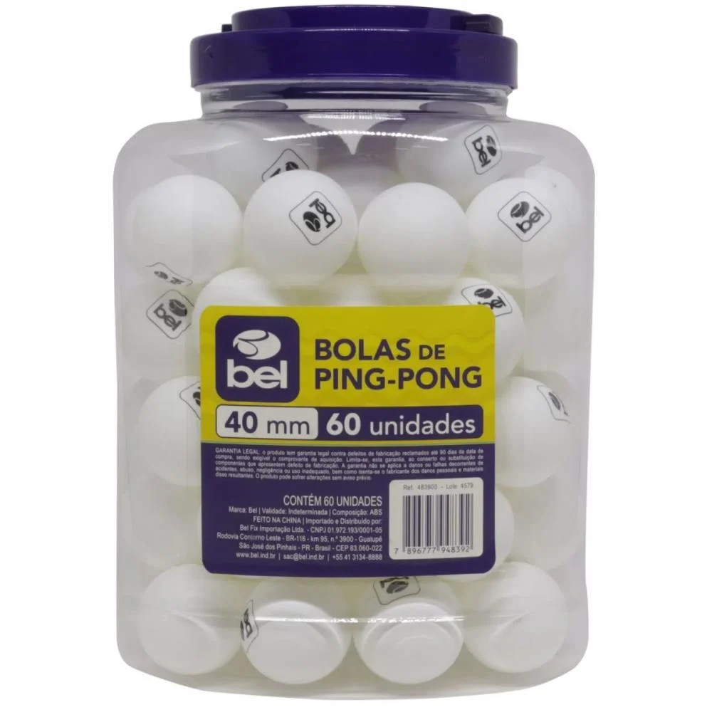 BOLA DE PING PONG BRANCA 40MM TAM.OFICIAL BEL (POTE/60) - imagem 3