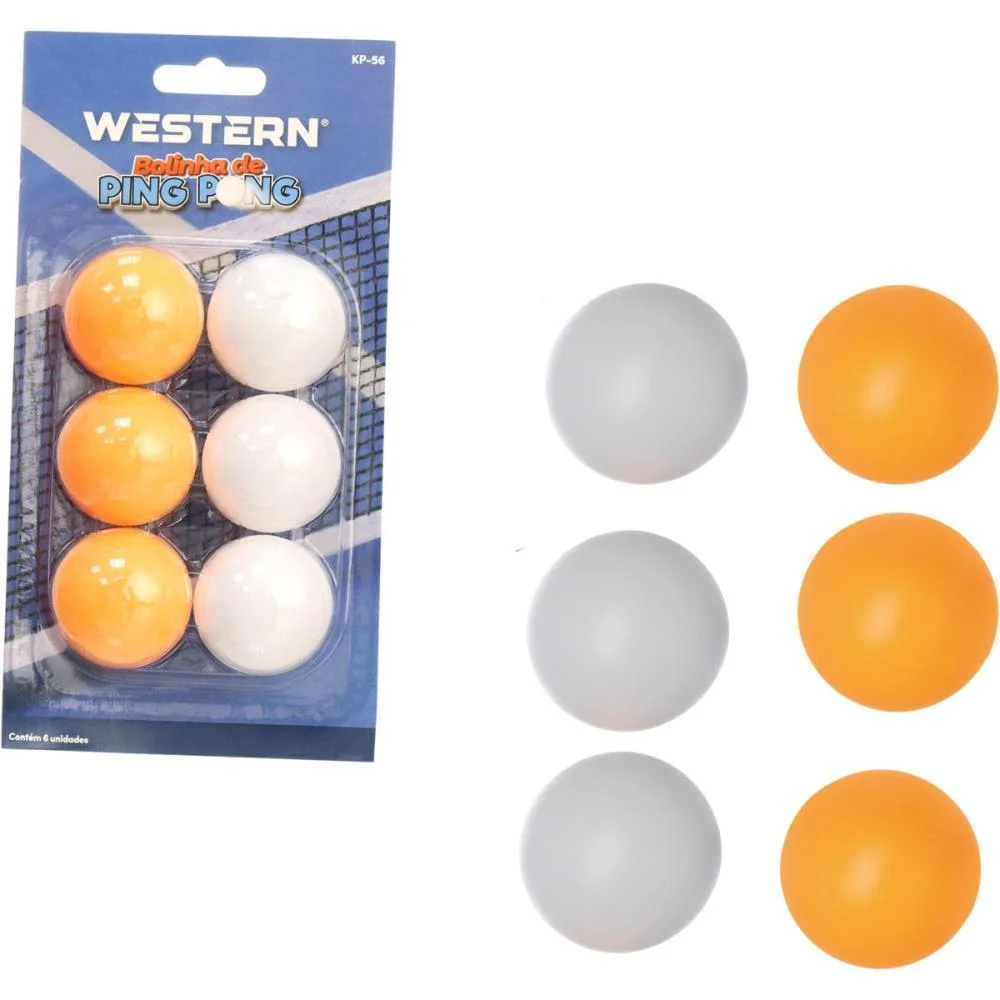 BOLA DE PING PONG 3 BRANCA E 3 LARANJA WESTERN (BLISTER) - imagem 2