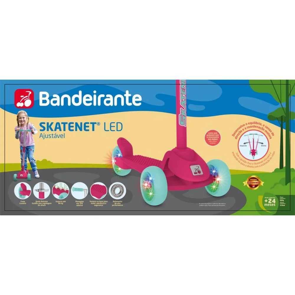 PATINETE SKATENET LED AJUSTAVEL PK 80KG BANDEIRANTE (UNIDADE) - imagem 11