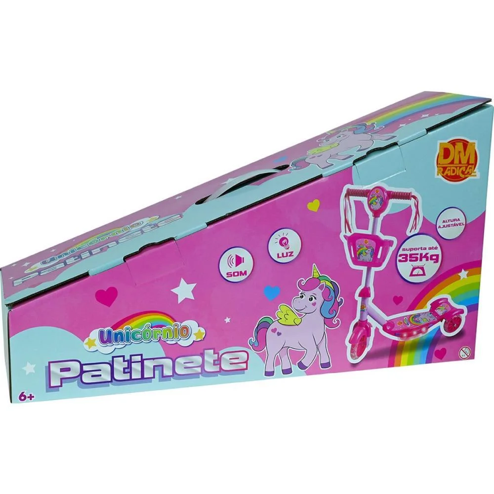 PATINETE UNICORNIO C/LUZ,SOM E CESTA DM TOYS (UNIDADE) - imagem 3