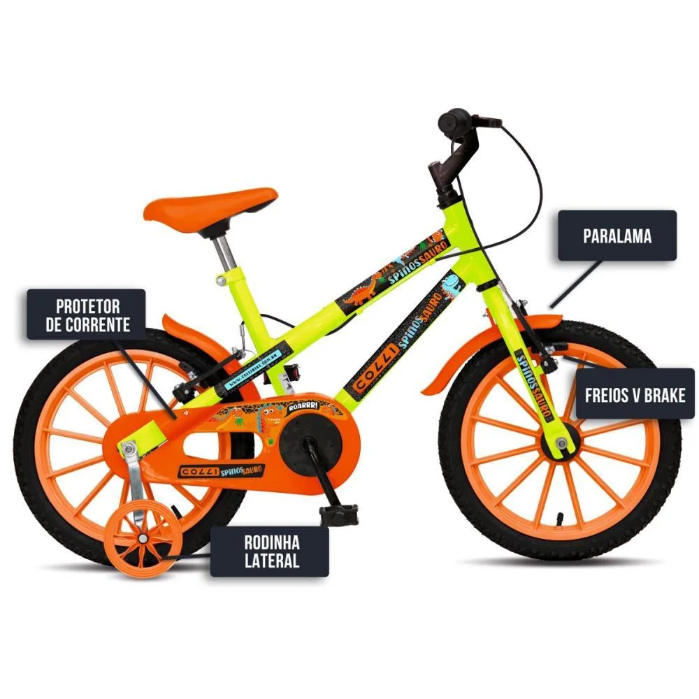 BICICLETA INFANTIL ARO 16 SPINOSSAURO AMARELO NEO COLLI BIKE (UNIDADE) - imagem 7