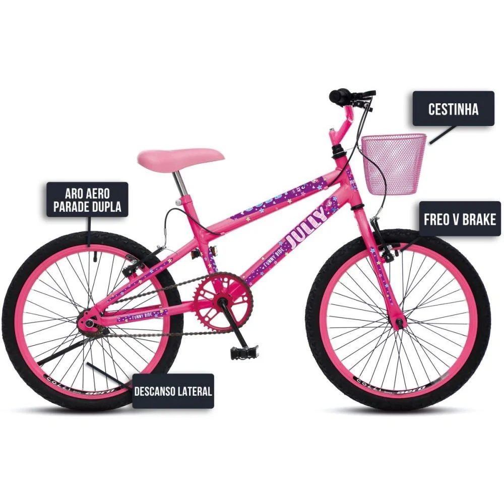 BICICLETA ARO 20 JULLY ROSA NEON C/CESTI COLLI BIKE (UNIDADE) - imagem 4