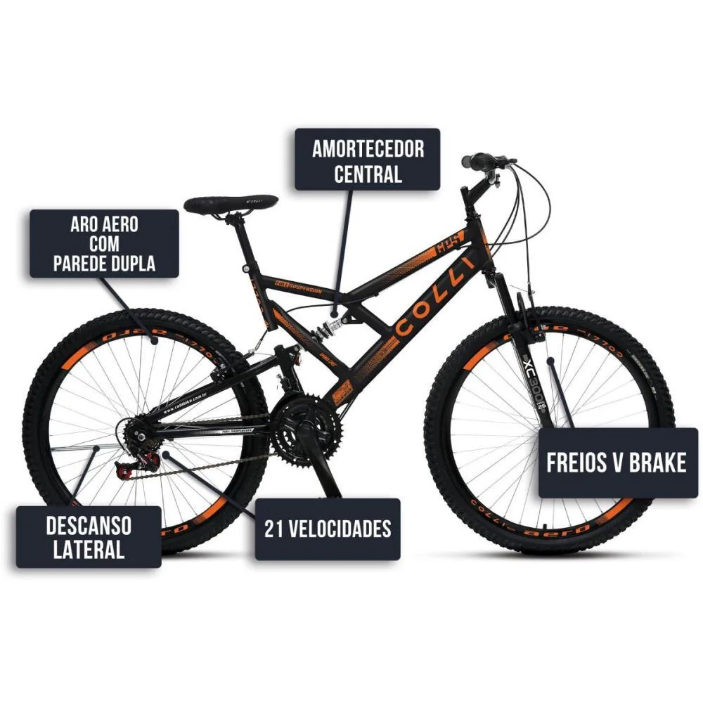 BICICLETA ARO 26 AERO PRETO FOSCO/LARANJ COLLI BIKE (UNIDADE) - imagem 4
