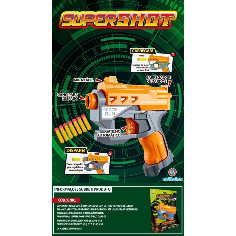 LANCADOR SUPERSHOT SPACE GUN C/3 DARDOS POLIBRINQ (UNIDADE) - imagem 3