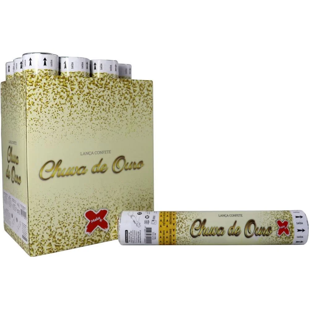 LANCADOR DE CONFETE CONFETE CHUVA FESTA OURO 30CM MAKE+ (DP.C/12) - imagem 2