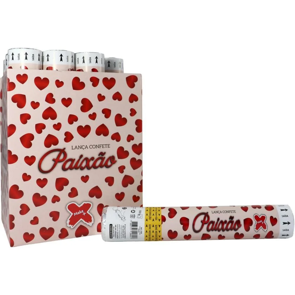 LANCADOR DE CONFETE PAIXAO CORACAO VERMELHO 30CM MAKE+ (DP.C/12) - imagem 2