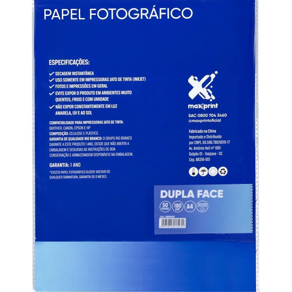 PAPEL FOTOGRAFICO INKJET A4 DUPLA FACE 180G MAXPRINT (PCT.C/50) - imagem 2