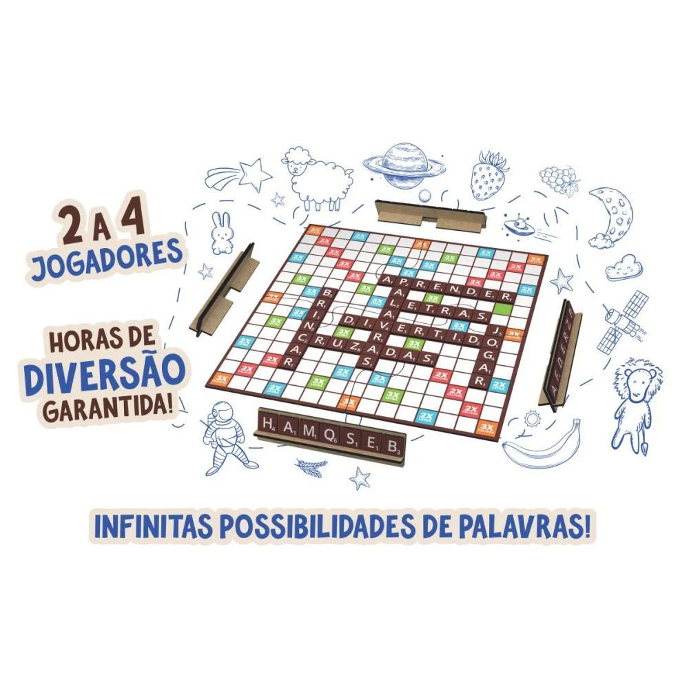JOGO DE TABULEIRO PALAVRAS CRUZADAS 100PCS MADEI AQUARELA BRINQUEDOS (UNIDADE) - imagem 3