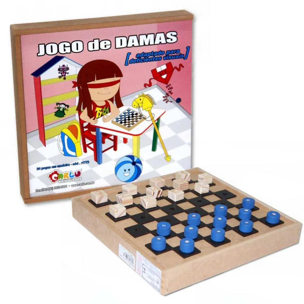 JOGO DE TABULEIRO BRAILLE DAMA DE MADEIRA CARLU (UNIDADE) - imagem 4