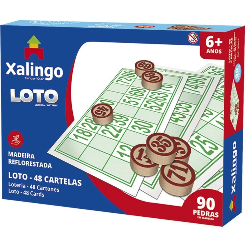 JOGO DE BINGO LOTO 48 CARTELAS C/PEDRA MADEI XALINGO (UNIDADE) - imagem 2