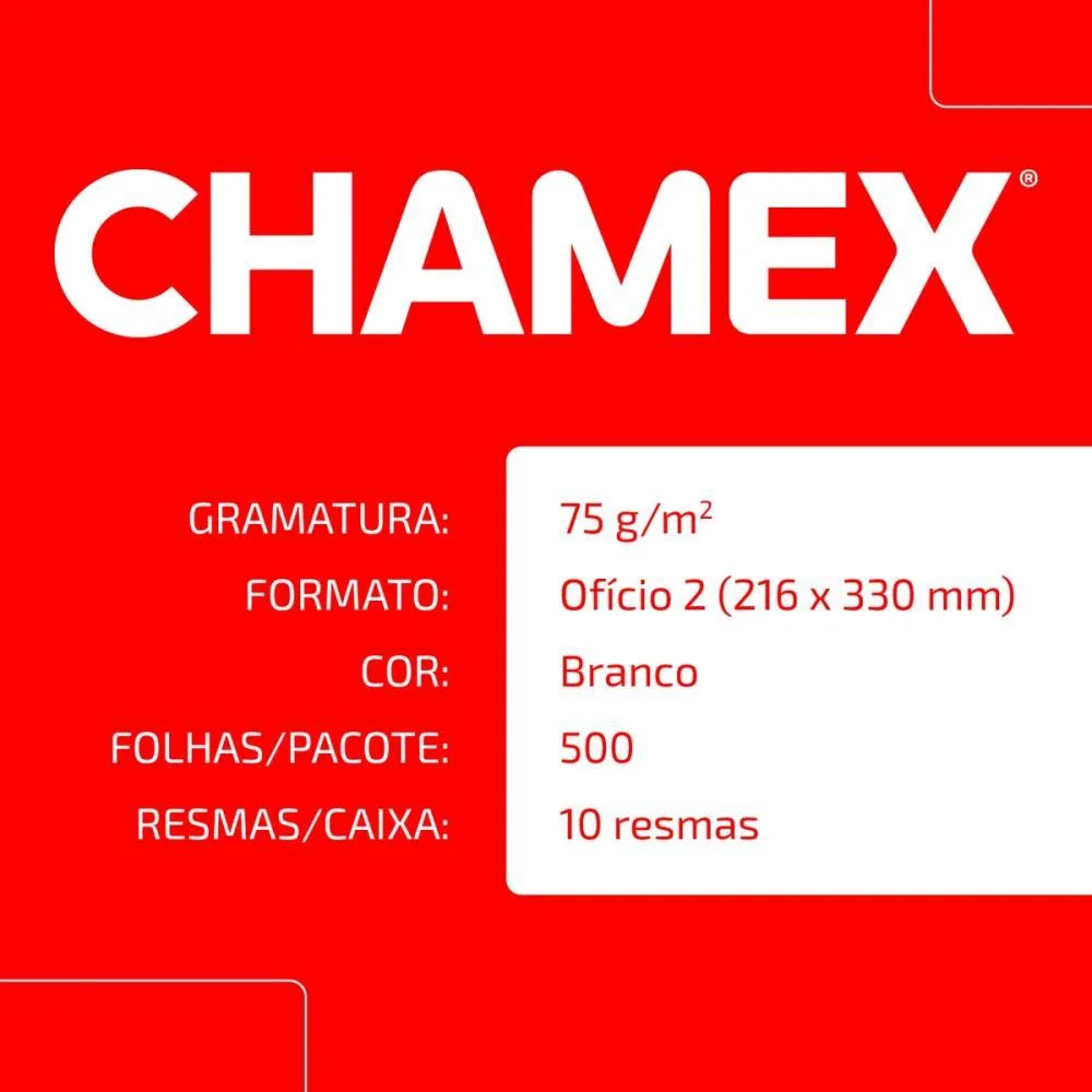 PAPEL SULFITE OFICIO 2 CHAMEX 75G 10 PCTX500 FLS CHAMEX (CX.C/10) - imagem 7