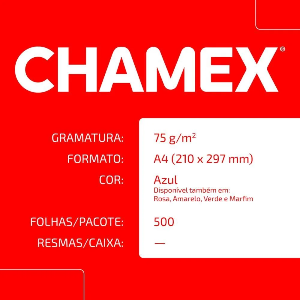PAPEL SULFITE A4 COLORIDO CHAMEX 75G AZUL CHAMEX (PCT/500) - imagem 7