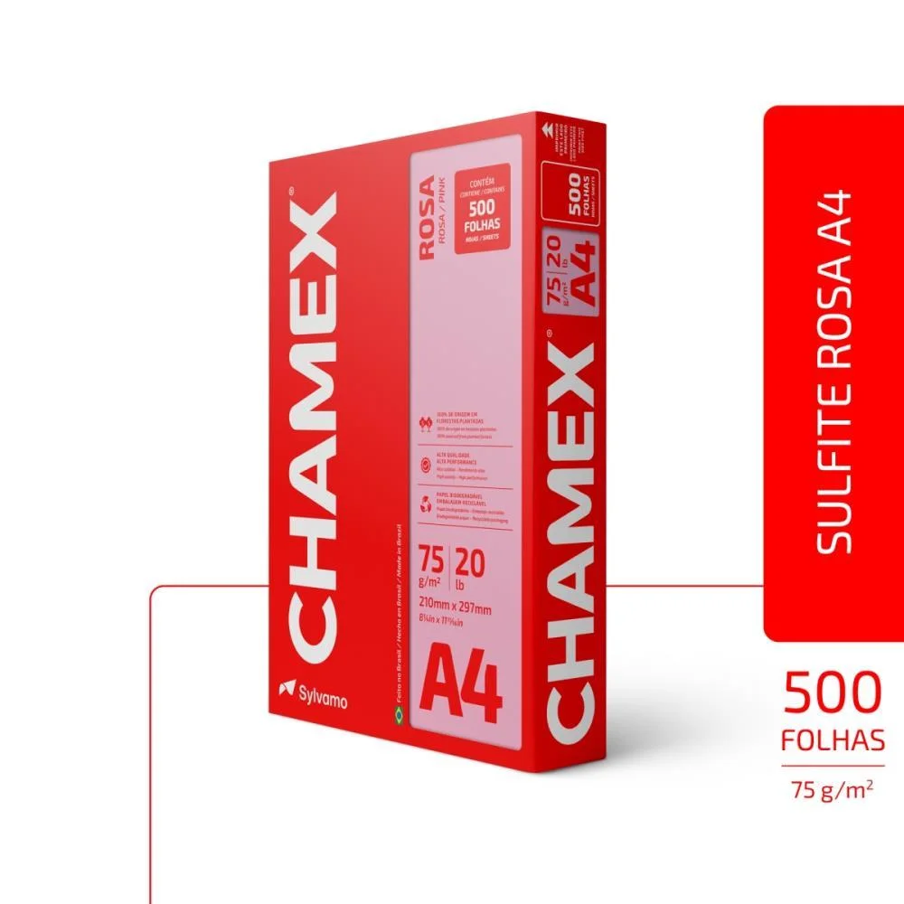 PAPEL SULFITE A4 COLORIDO CHAMEX 75G ROSA CHAMEX (PCT/500) - imagem 4