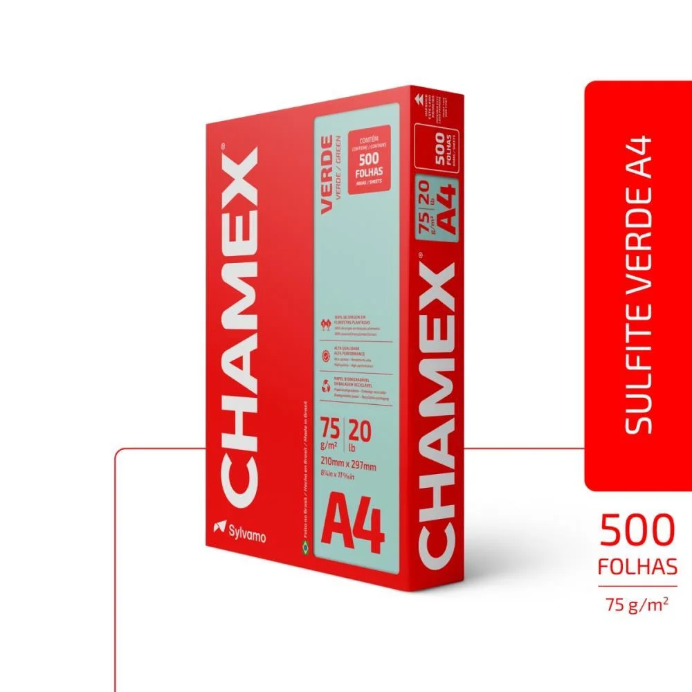 PAPEL SULFITE A4 COLORIDO CHAMEX 75G VERDE CHAMEX (PCT/500) - imagem 4