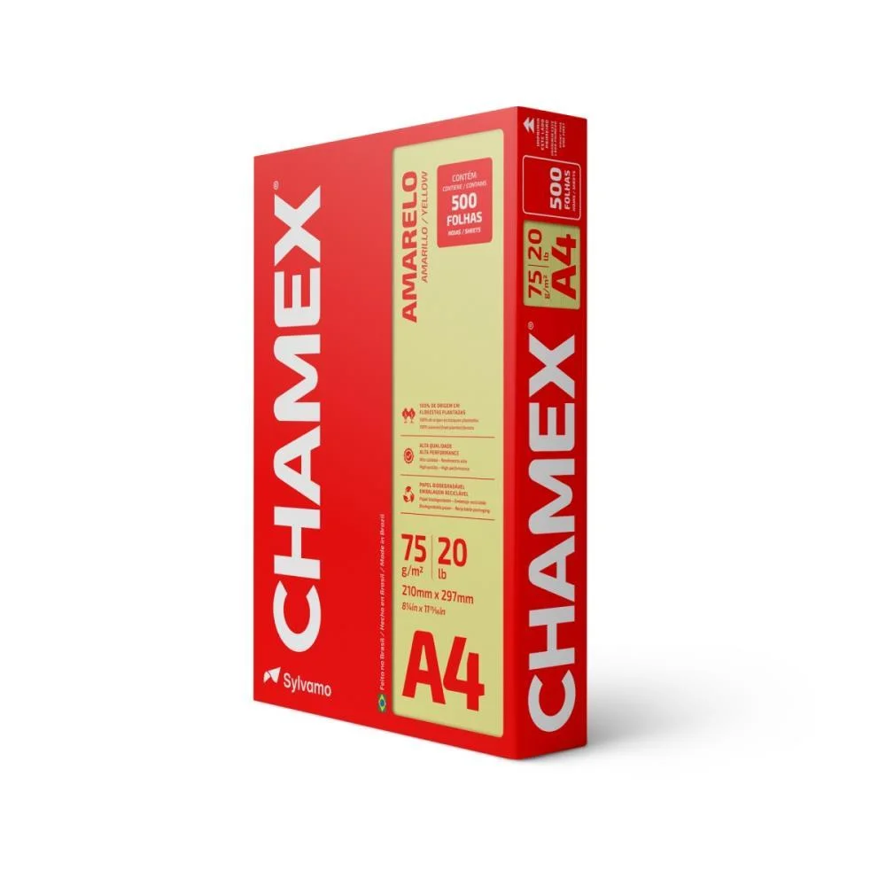 PAPEL SULFITE A4 COLORIDO CHAMEX 75G AMARELO CHAMEX (PCT/500) - imagem 2