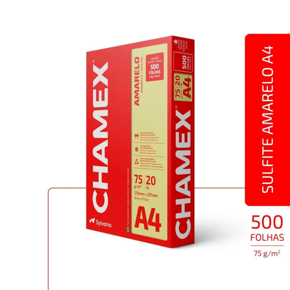 PAPEL SULFITE A4 COLORIDO CHAMEX 75G AMARELO CHAMEX (PCT/500) - imagem 4