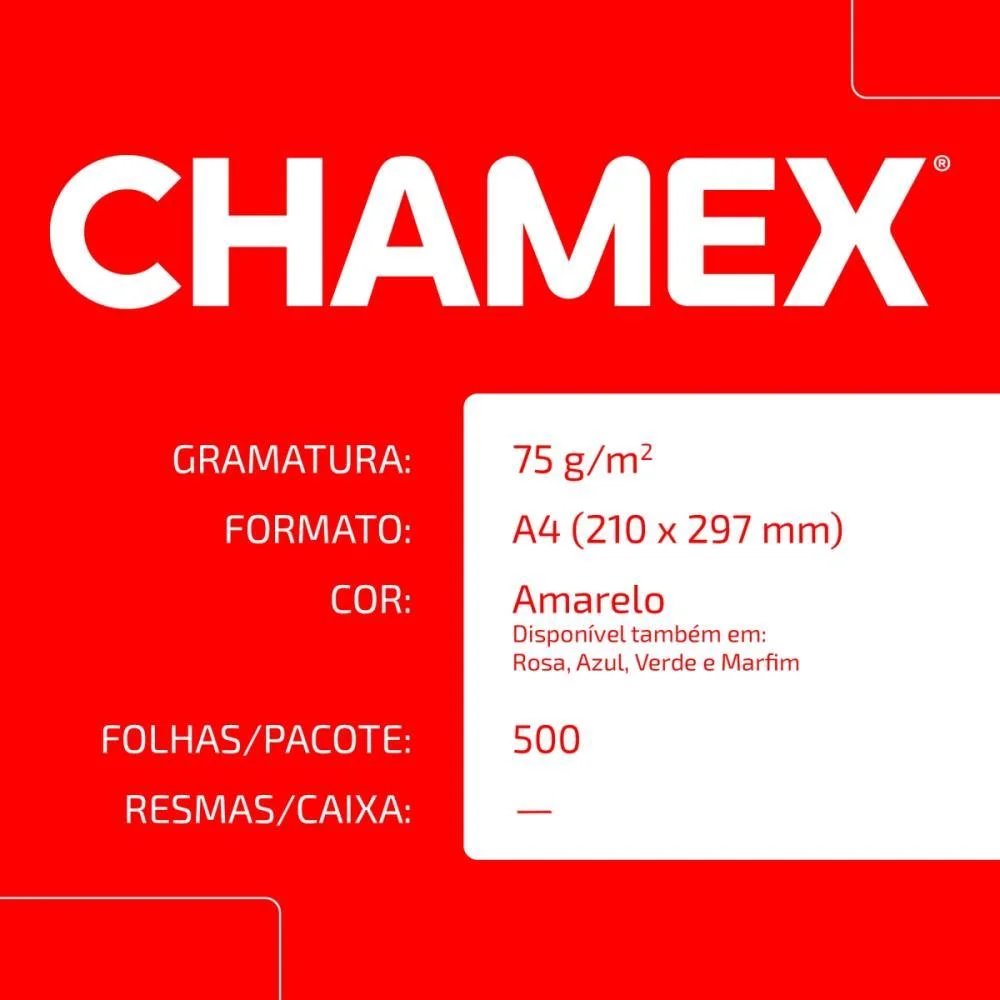 PAPEL SULFITE A4 COLORIDO CHAMEX 75G AMARELO CHAMEX (PCT/500) - imagem 7