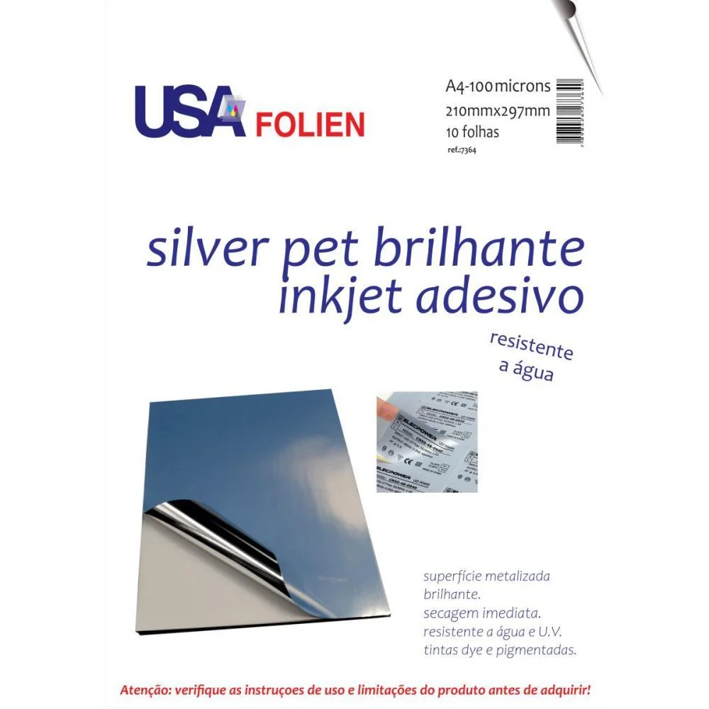 PAPEL FOTOGRAFICO INKJET A4 VINIL ADES.BRILHO PRATA USA FOLIEN (PCT.C/10) - imagem 2