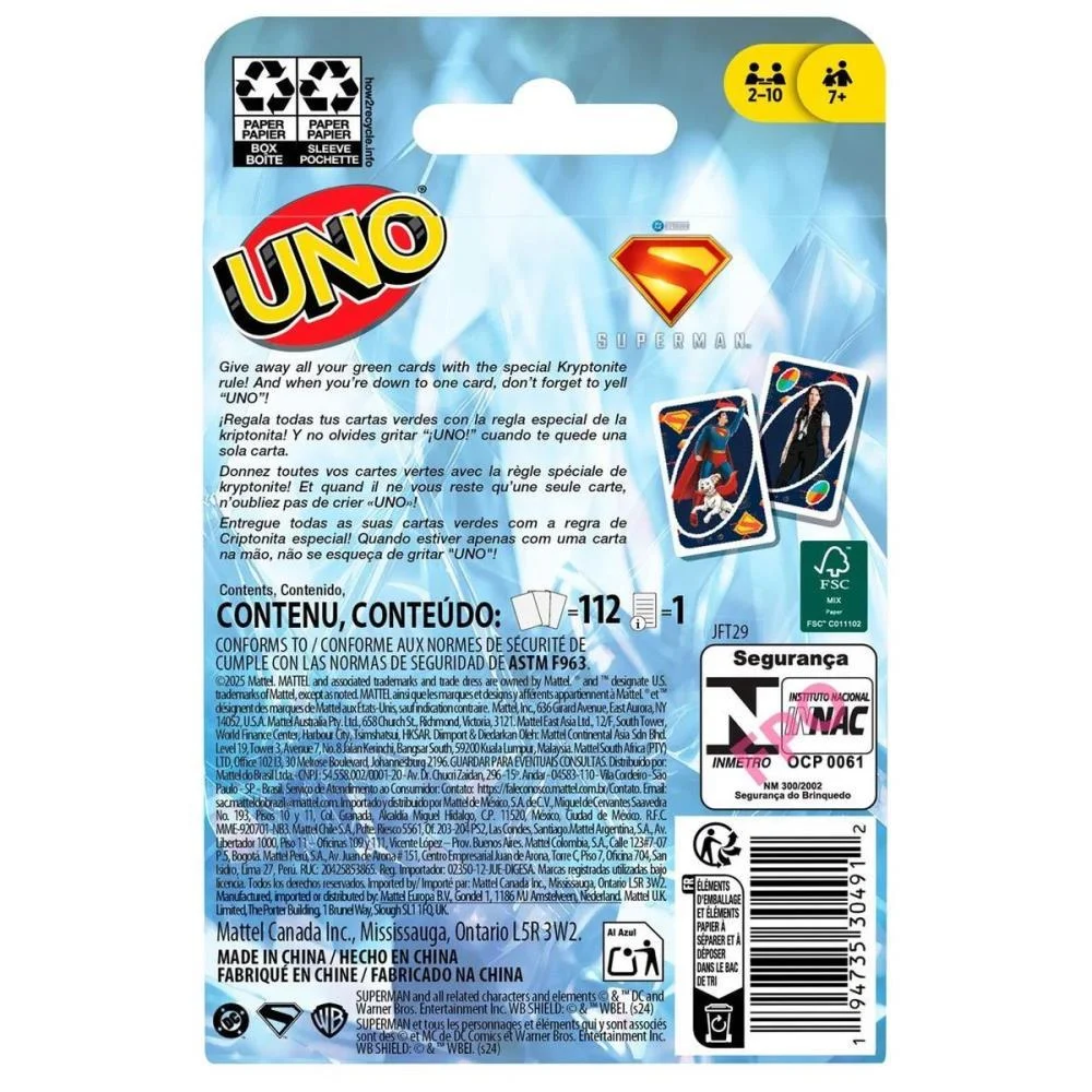 JOGO DE CARTAS UNO SUPERMAN MOVIE MATTEL (UNIDADE) - imagem 11