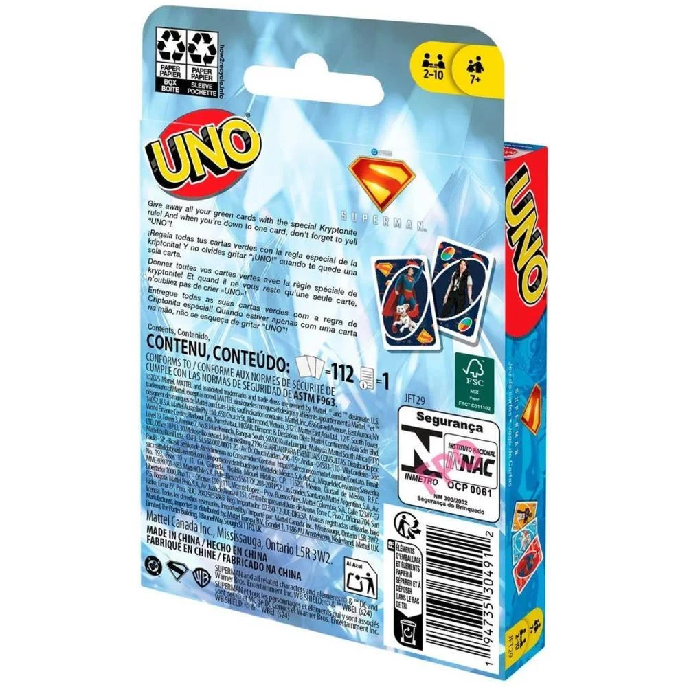 JOGO DE CARTAS UNO SUPERMAN MOVIE MATTEL (UNIDADE) - imagem 10