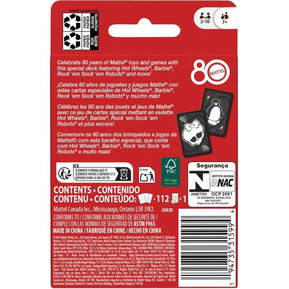 JOGO DE CARTAS UNO 80TH MATTEL MATTEL (UNIDADE) - imagem 10
