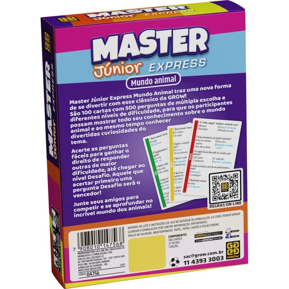 JOGO DE CARTAS MASTER JUNIOR MUNDO ANIMAL GROW (UNIDADE) - imagem 4
