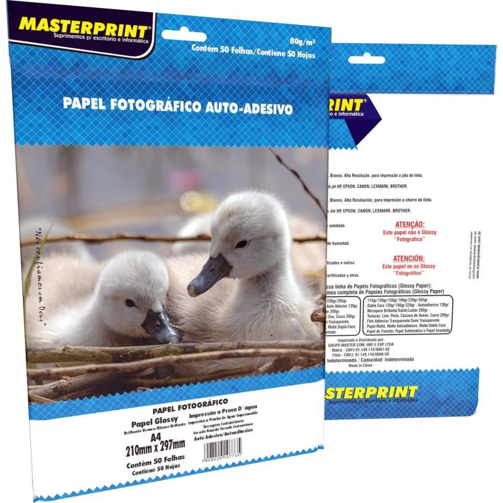 PAPEL FOTOGRAFICO INKJET A4 GLOSSY 80G AUTO ADESIVO MASTERPRINT (PCT.C/50) - imagem 2