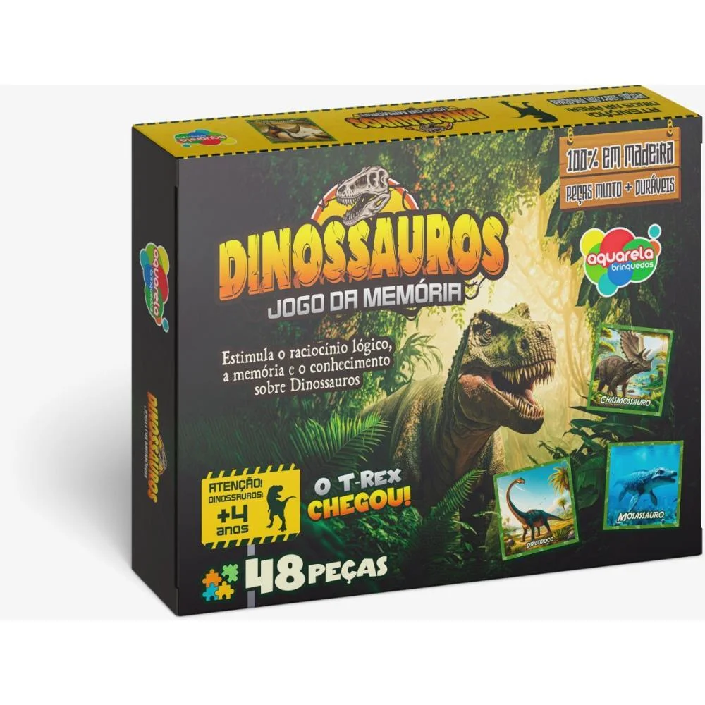 JOGO DA MEMORIA EM MADEIRA DINOSSAUROS 48PCS AQUARELA BRINQUEDOS (UNIDADE) - imagem 2