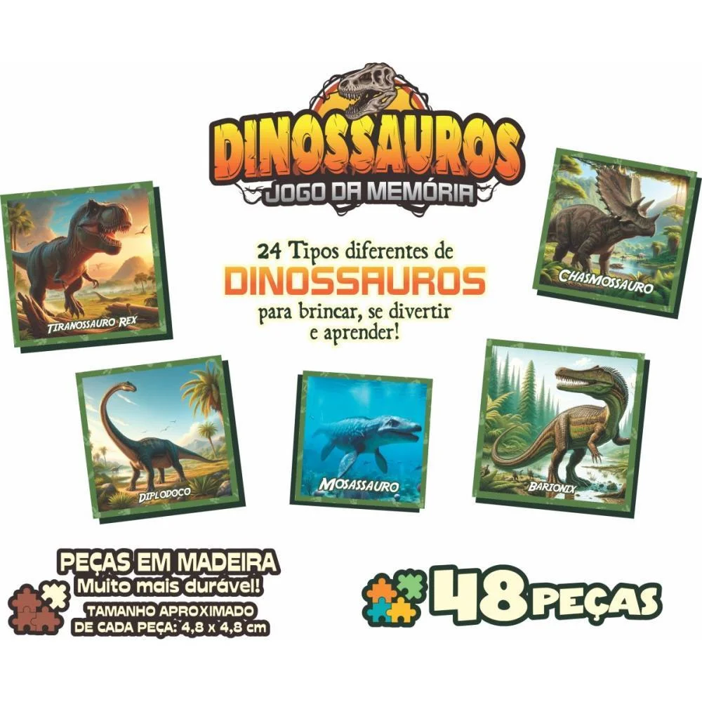 JOGO DA MEMORIA EM MADEIRA DINOSSAUROS 48PCS AQUARELA BRINQUEDOS (UNIDADE) - imagem 3