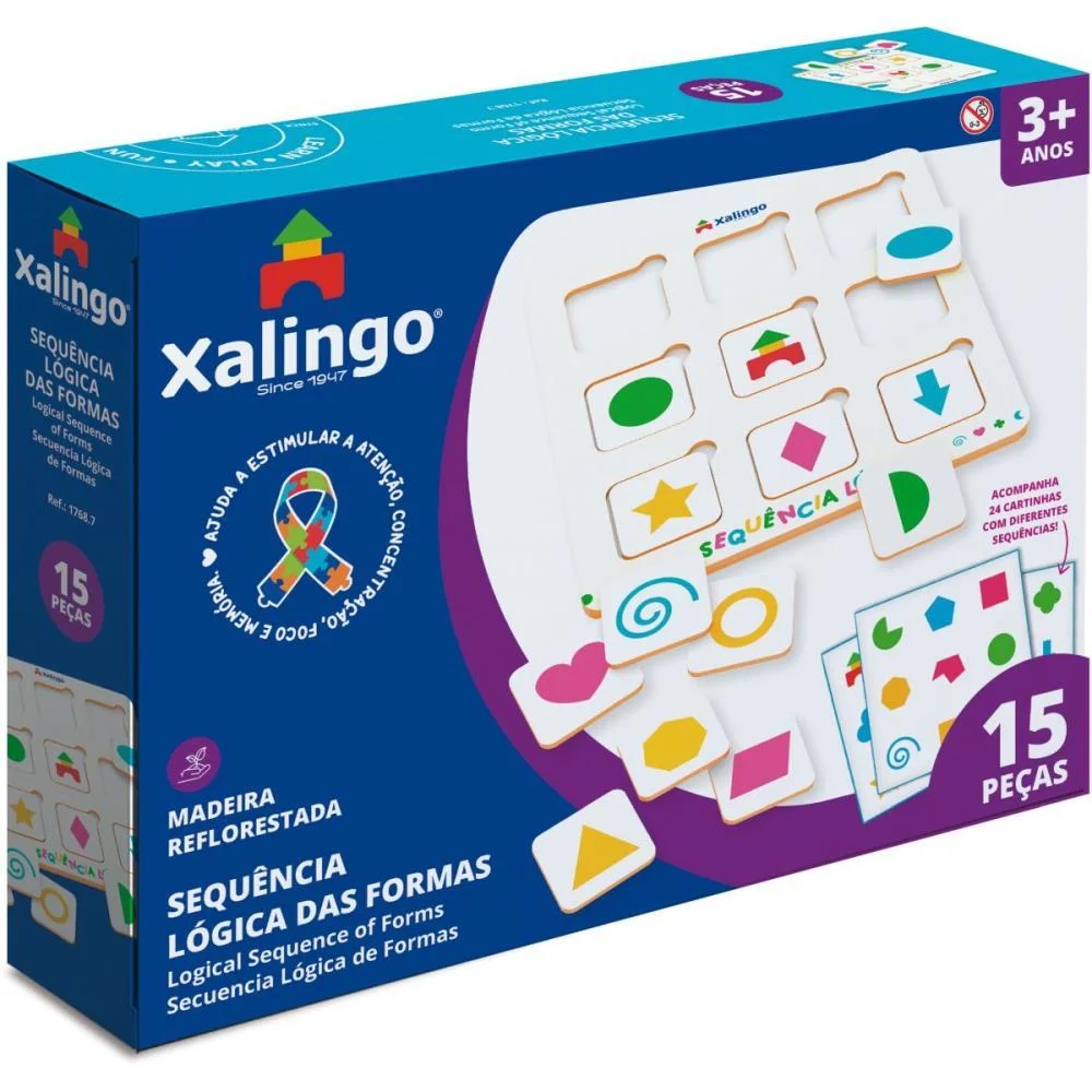 BRINQUEDO PEDAGOGICO SEQUENCIA LOGICA DAS FORMAS XALINGO (UNIDADE) - imagem 2