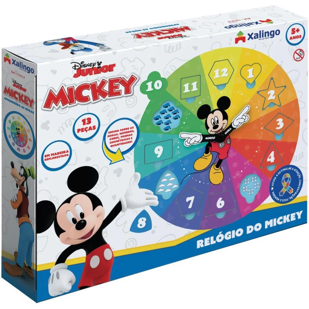 BRINQUEDO PEDAGOGICO MICKEY APRENDENDO AS HORAS XALINGO (UNIDADE) - imagem 2