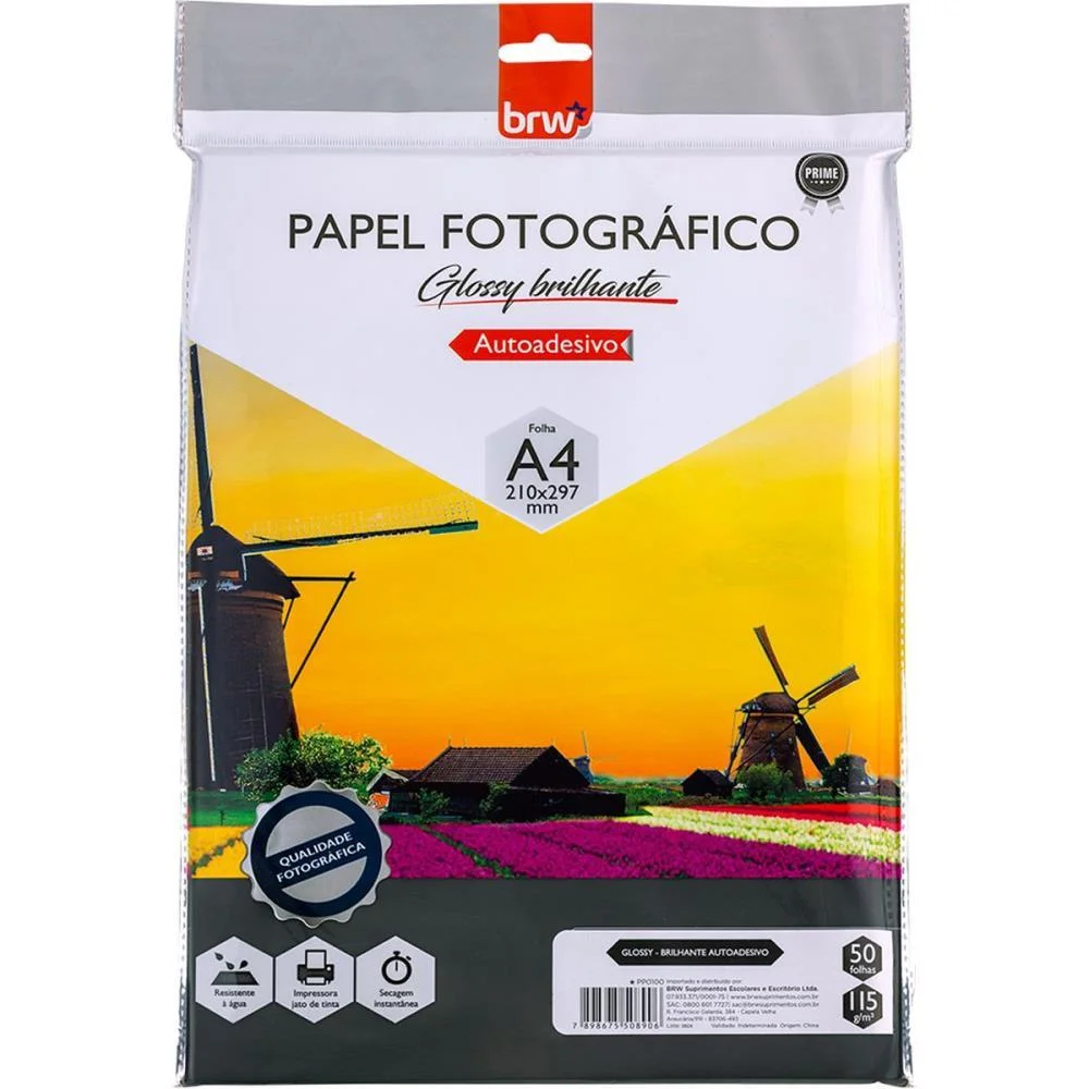 PAPEL FOTOGRAFICO INKJET A4 GLOSSY BRILHANTE 115G. BRW (PCT.C/50) - imagem 2