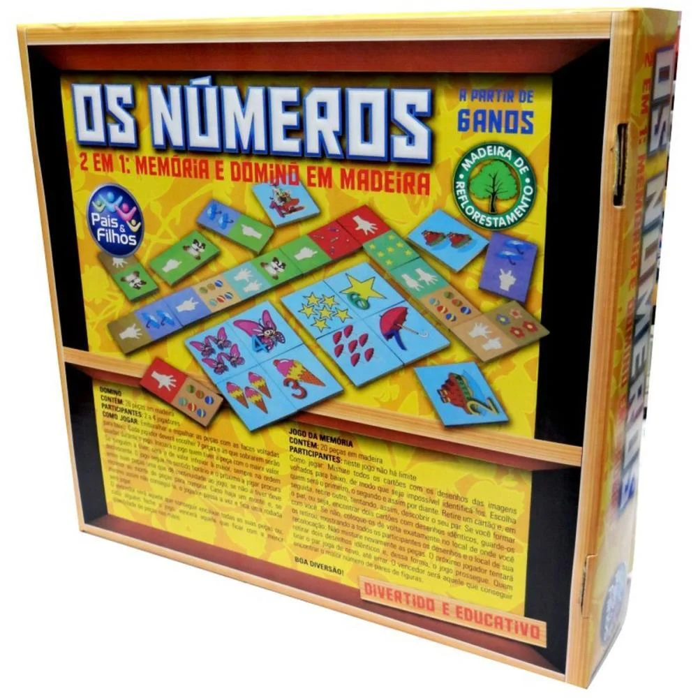 BRINQUEDO PEDAGOGICO MADEIRA OS NUMEROS DOMINO E MEMORIA PAIS E FILHOS (UNIDADE) - imagem 6