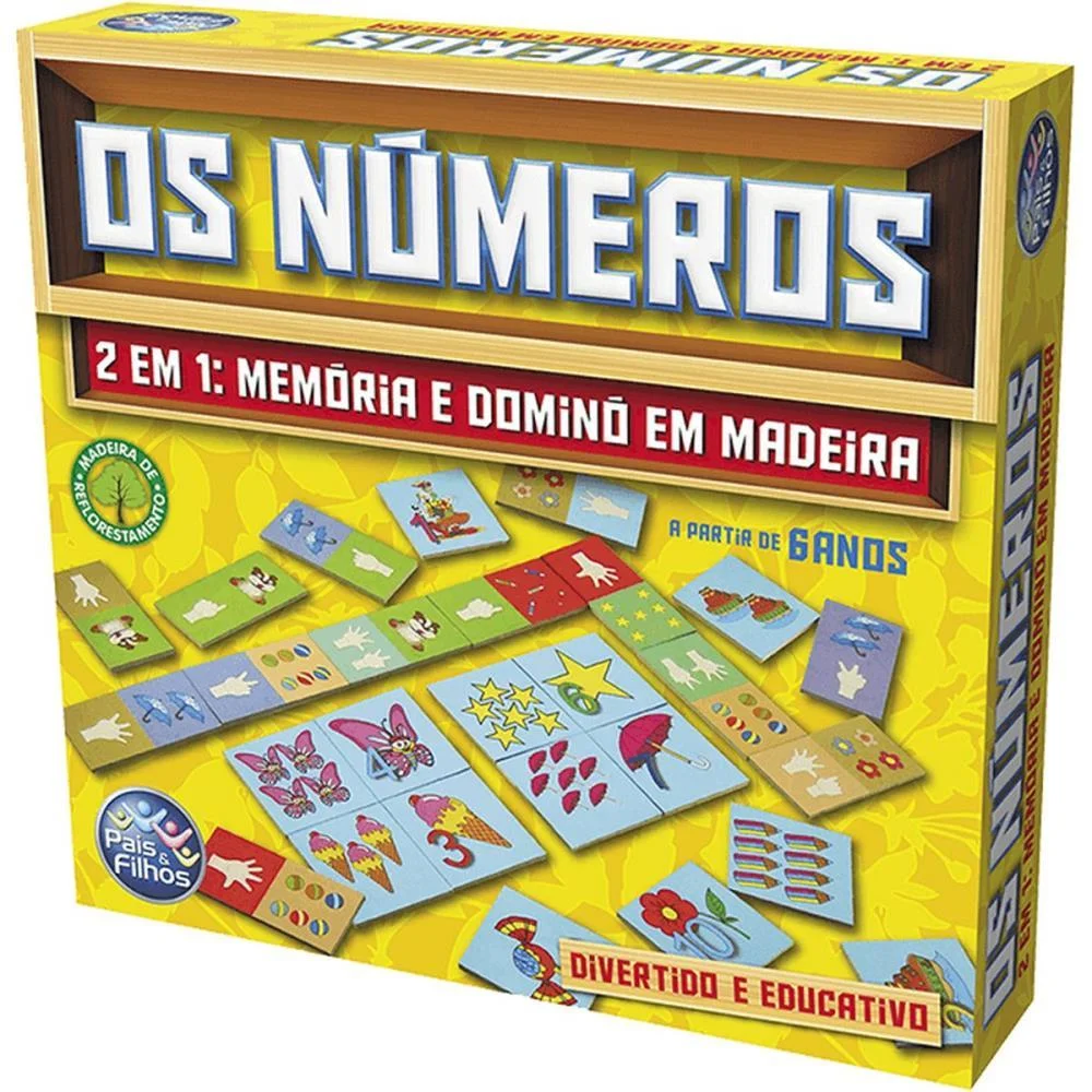 BRINQUEDO PEDAGOGICO MADEIRA OS NUMEROS DOMINO E MEMORIA PAIS E FILHOS (UNIDADE) - imagem 8