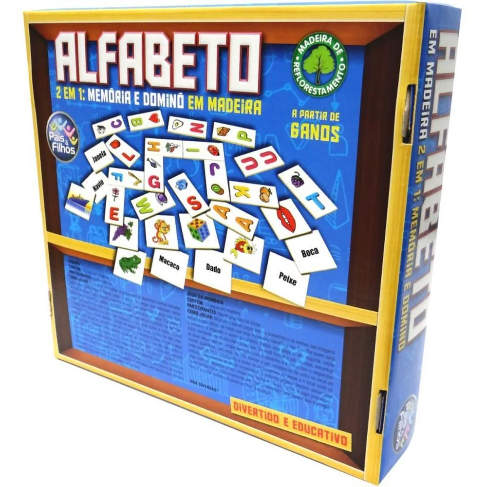 BRINQUEDO PEDAGOGICO MADEIRA ALFABETO DOMINO E MEMORIA PAIS E FILHOS (UNIDADE) - imagem 6