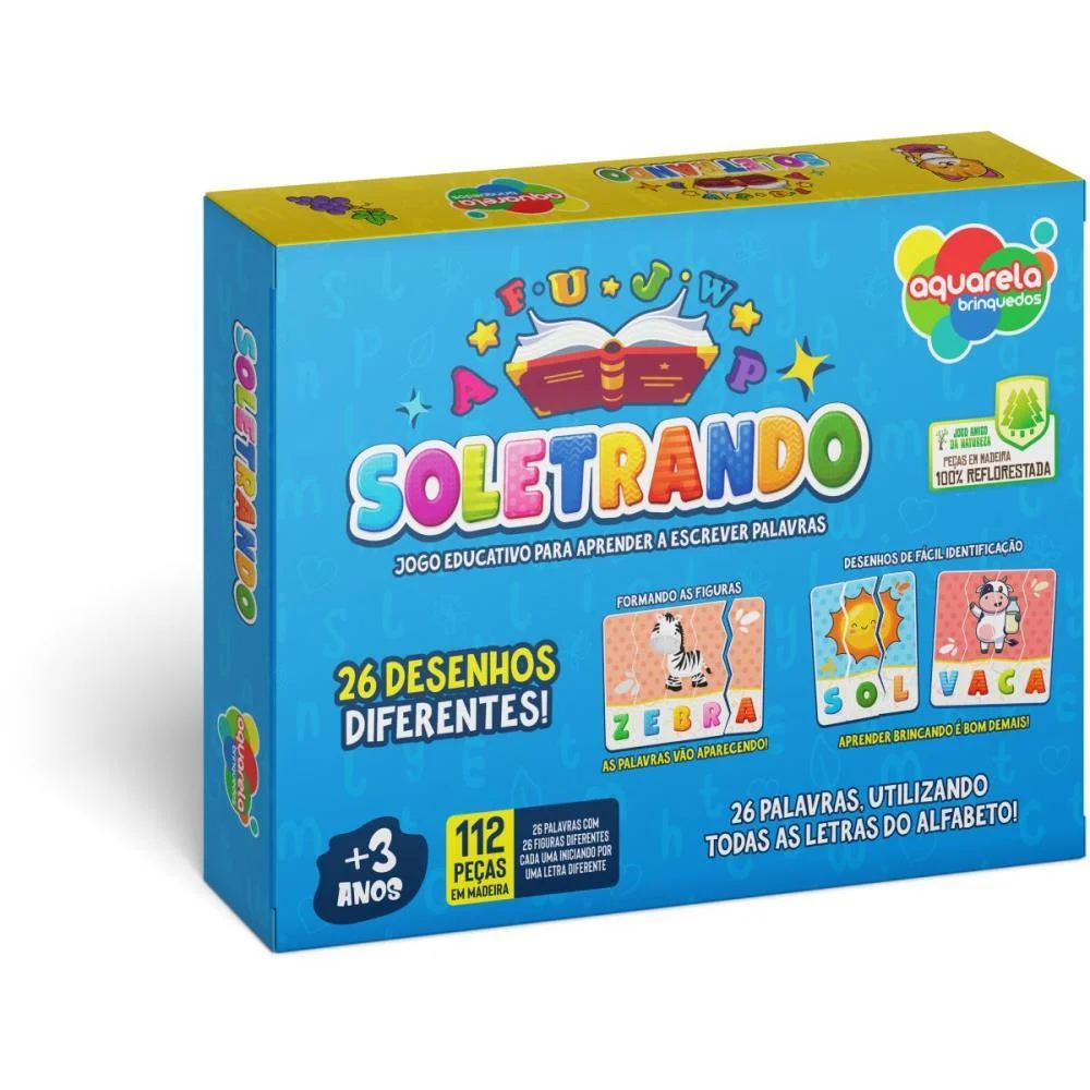 BRINQUEDO PEDAGOGICO MADEIRA SOLETRANDO 112PCS AQUARELA BRINQUEDOS (UNIDADE) - imagem 2