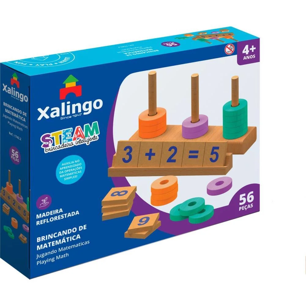 BRINQUEDO PEDAGOGICO MADEIRA STEAM BRINC. DE MATEMATICA 56P XALINGO (UNIDADE) - imagem 5