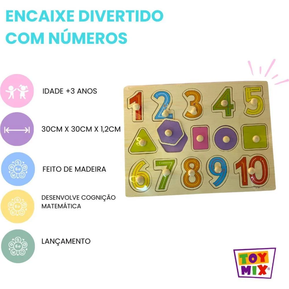 BRINQUEDO PEDAGOGICO MADEIRA ENCAIXE DIVERTIDO NUMEROS TOY MIX (UNIDADE) - imagem 4