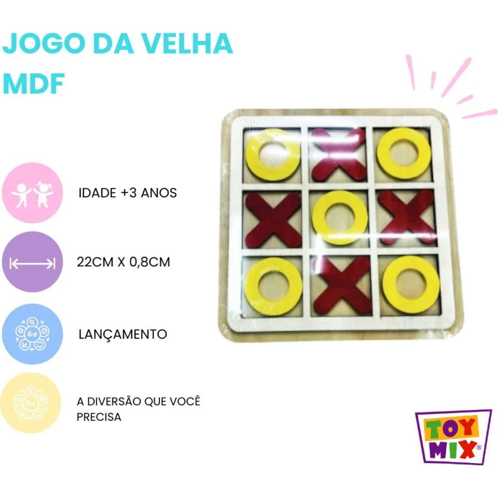 BRINQUEDO PEDAGOGICO MADEIRA JOGO DA VELHA 22X22CM TOY MIX (UNIDADE) - imagem 4