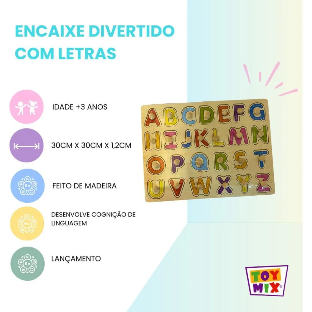 BRINQUEDO PEDAGOGICO MADEIRA ENCAIXE DIVERTIDO LETRAS TOY MIX (UNIDADE) - imagem 4